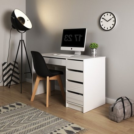 Стіл туалетний письмовий Perfect Home Ада / Ada 5S/120 з 5 шухядами Білий глянець (PFH-091306) Стіл туалетний письмовий Perfect Home Ада / Ada 5S/120 з 5 шухядами Білий глянець (PFH-091306)