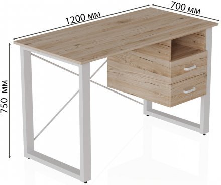 Письмовий стіл із ящиками Ferrum-decor Оскар 750x1200x700 метал Білий ДСП Дуб Сан-Марино 16 мм (FRD-103263)