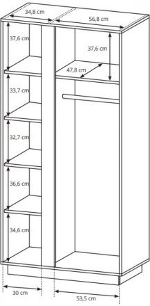 Шафа для одягу Perfect Home Арко / Arco 2-дверна 2D/96 Білий глянець/дуб грандсон (PFH-091038)