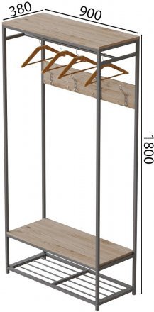 Вішалка модульна підлогова Ferrum-decor Треліс 15 180x90x38 сірий ДСП Дуб Сан-Марино 16мм (FRD-104374)