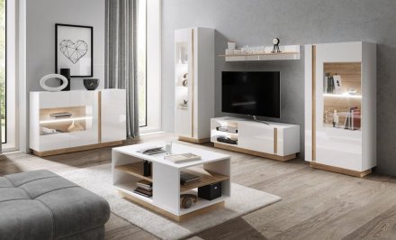 Вітрина висока Perfect Home Арко / Arco 1-дверна 1D1W/60 Білий глянець/дуб грандсон (PFH-091029)