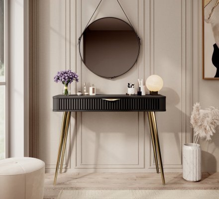 Стіл туалетний Perfect Home Ланте / Lante 1S/100 з 1 шухлядою і золотими ніжками Чорний (PFH-091196)