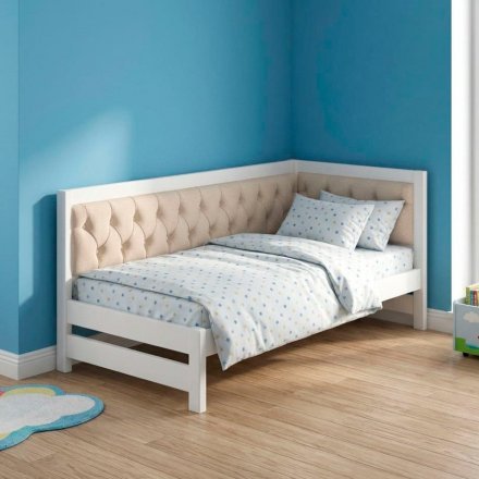 Односпальне дерев'яне ліжко Mebigrand Ліза М3 (права спинка) Білий (RAL9003)/Аляска 23 (Бежевий) 80x160 см MBG-25462 Односпальне дерев'яне ліжко Mebigrand Ліза М3 (права спинка) Білий (RAL9003)/Аляска 23 (Бежевий) 80x160 см MBG-25462