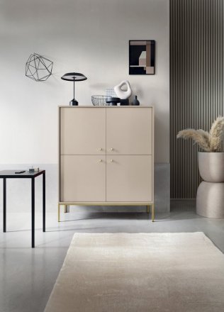 Комод високий Perfect Home Моно / Mono 4-дверний з золотими ніжками MK104 Беж пісочний (PFH-091203)