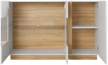 Комод з вітриною Perfect Home Арко / Arco 3-дверний 3D2W/138 Білий глянець/дуб грандсон (PFH-091034)