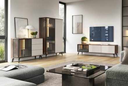 Вітрина висока з підсвіткою Вічі / Vici WT103 2-дверна Горіх/кашемір Perfect Home Польща (PFH-091278) Вітрина висока з підсвіткою Вічі / Vici WT103 2-дверна Горіх/кашемір Perfect Home Польща (PFH-091278)