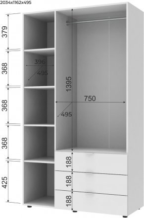 Шафа розпашна для одягу Doros Гелар 116,2х49,5х203,4 см Графіт (DRS-011108)