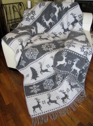 Плед жакард Олені новий 140х200 см сірий