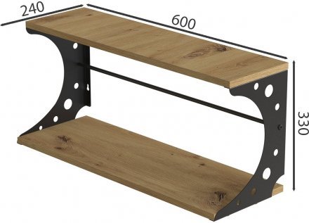 Настінна полиця Ferrum-decor Букін 330x600x240 метал Чорний ДСП Дуб Артизан 16 мм (FRD-102868)
