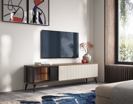 Тумба під ТВ з підсвіткою Вічі / Vici RTV180 3-дверна Горіх/кашемір Perfect Home Польща (PFH-091295)