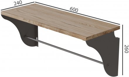 Настінна полиця Ferrum-decor Комфі 260x600x240 метал Сірий ДСП Дуб Сан-Марино 16 мм (FRD-102752)