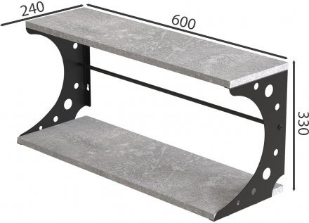 Настінна полиця Ferrum-decor Букін 330x600x240 метал Чорний ДСП Бетон 16 мм (FRD-102869)