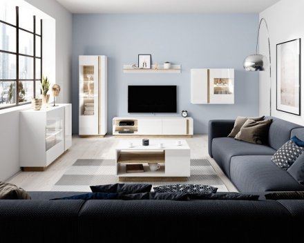Тумба під телевізор Perfect Home Арко / Arco 2-дверна 2D/187 Білий глянець/дуб грандсон (PFH-091037)