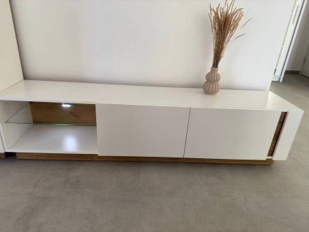 Тумба під телевізор Perfect Home Арко / Arco 2-дверна 2D/187 Білий глянець/дуб грандсон (PFH-091037)