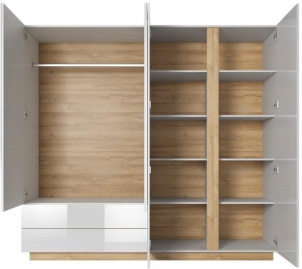Шафа для одягу Perfect Home Арко / Arco 4-дверна з дзеркалом 4D2S/220 Білий глянець/дуб грандсон (PFH-091041) Шафа для одягу Perfect Home Арко / Arco 4-дверна з дзеркалом 4D2S/220 Білий глянець/дуб грандсон (PFH-091041)