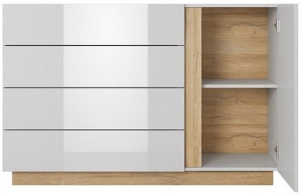Комод Perfect Home Арко / Arco 1-дверний з 4 шухлядами 1D4S/138 Білий глянець/дуб грандсон (PFH-091044)