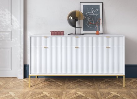 Комод Perfect Home Нова / Nova 3-дверний з 3 шухлядами і золотими ніжками KSZ154 Білий (PFH-091241)