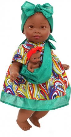 Лялька Maria з малюком у зеленому одязі сміється, у коробці 6323