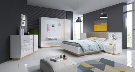 Ліжко (каркас) Perfect Home Арко / Arco 160 з м'яким ізголів'ям двоспальне Білий глянець/дуб грандсон (PFH-091045)
