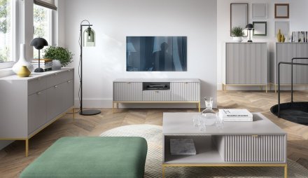 Комод Perfect Home Нова / Nova 3-дверний з 3 шухлядами і золотими ніжками KSZ154 Сірий (PFH-091243)