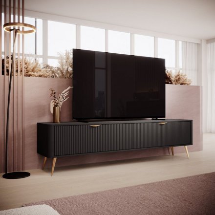 Тумба під телевізор Perfect Home Ланте / Lante 2-дверна з золотими ніжками 2D/200 Чорний (PFH-091193)