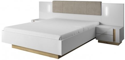 Тумби приліжкові 2 шт. з підсвіткою Perfect Home Арко / Arco з 4 шухлядами 2S/60 Білий глянець/дуб грандсон (PFH-091049)