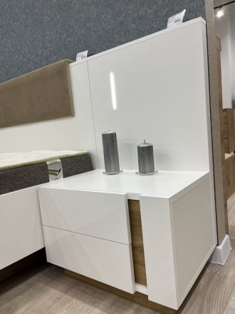 Тумби приліжкові 2 шт. з підсвіткою Perfect Home Арко / Arco з 4 шухлядами 2S/60 Білий глянець/дуб грандсон (PFH-091049)