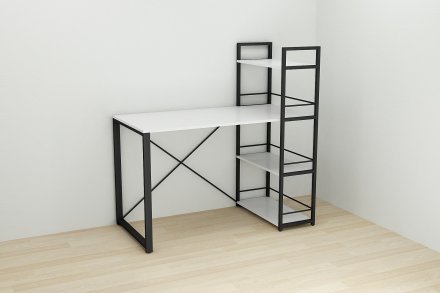 Письмовий стіл Ferrum-decor Серії Конект з етажеркою 75x120x600 чорний ДСП Біле 16мм (FRD-104219) Письмовий стіл Ferrum-decor Серії Конект з етажеркою 75x120x600 чорний ДСП Біле 16мм (FRD-104219)