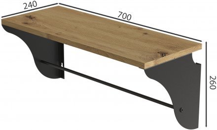 Настінна полиця Ferrum-decor Комфі 260x700x240 метал Чорний ДСП Дуб Артизан 16 мм (FRD-102763)