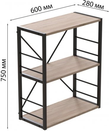 Етажерка 3/60 Ferrum-decor Серії Конект 73x60x28 чорний ДСП Дуб Сан-Марино 16мм (FRD-104255)