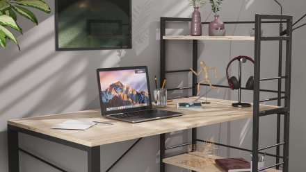 Письмовий стіл Ferrum-decor Серії Конект з етажеркою 75x120x60 чорний ДСП Дуб Сан-Марино 16мм (FRD-104220) Письмовий стіл Ferrum-decor Серії Конект з етажеркою 75x120x60 чорний ДСП Дуб Сан-Марино 16мм (FRD-104220)