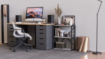 Етажерка 3/60 Ferrum-decor Серії Конект 75x60x28 чорний ДСП Бетон 16мм (FRD-104256)