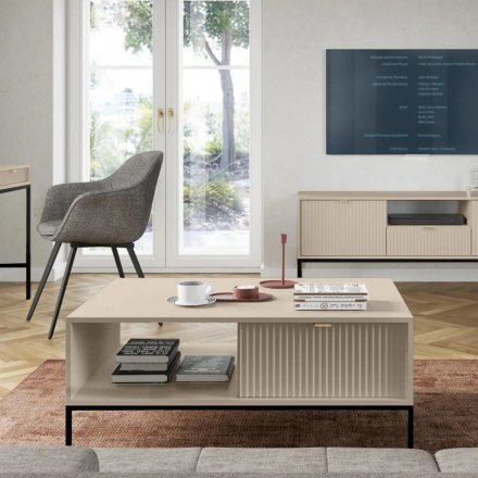 Стіл журнальний Perfect Home Нова / Nova з 2 шухлядами та чорними ніжками L104 Кашемір (PFH-091253)