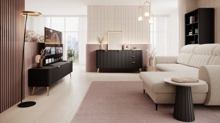 Комод Perfect Home Ланте / Lante 2-дверний з 3 шухлядами і золотими ніжками 2D3S/163 Чорний (PFH-091191)