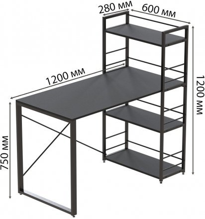 Письмовий стіл Ferrum-decor Серії Конект з етажеркою 75x120x60 чорний ДСП Сосна Кембра 16мм (FRD-104224) Письмовий стіл Ferrum-decor Серії Конект з етажеркою 75x120x60 чорний ДСП Сосна Кембра 16мм (FRD-104224)