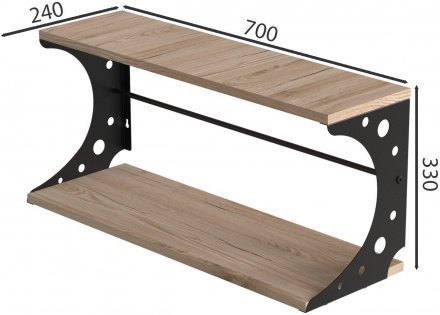 Настінна полиця Ferrum-decor Букін 330x700x240 метал Чорний ДСП Дуб Сан-Марино 16 мм (FRD-102885)