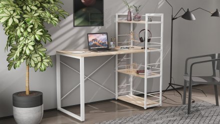 Письмовий стіл Ferrum-decor Серії Конект з етажеркою 75x120x60 білий ДСП Дуб Сан-Марино 16мм (FRD-104226)
