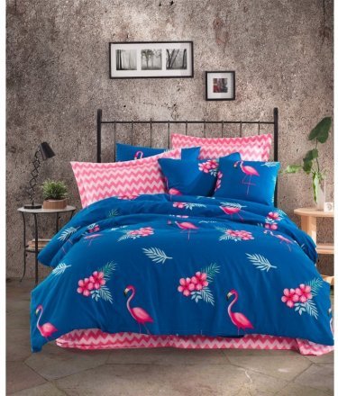 Постільна білизна Home Perfect Ranforce Flamingo блакитний полуторна 160х220 см