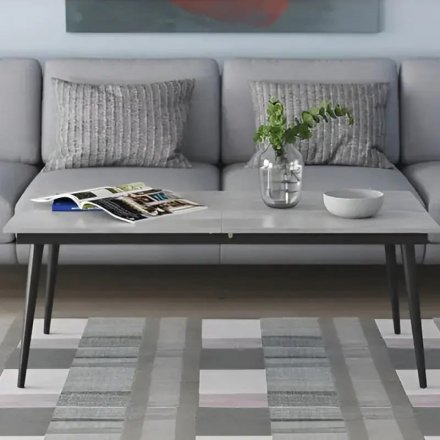Стіл трансформер журнальний Dandi Small Ferrum-decor 45x120 160)x70 Чорний метал ДСП Бетон 16 мм (FRD-106793)
