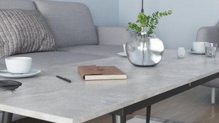 Стіл трансформер журнальний Dandi Small Ferrum-decor 45x120 160)x70 Чорний метал ДСП Бетон 16 мм (FRD-106793)