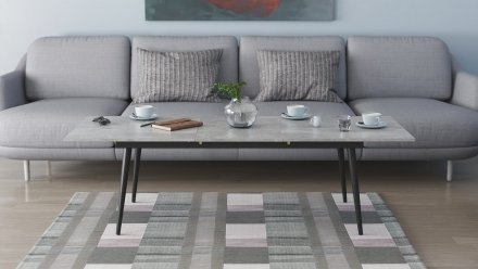 Стіл трансформер журнальний Dandi Small Ferrum-decor 45x120 160)x70 Чорний метал ДСП Бетон 16 мм (FRD-106793)