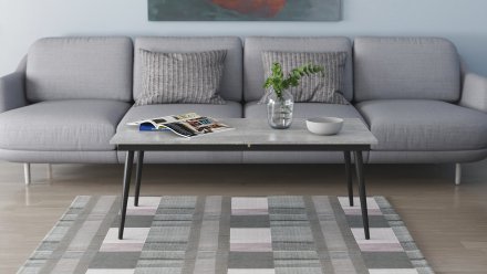 Стіл трансформер журнальний Dandi Small Ferrum-decor 45x120 160)x70 Чорний метал ДСП Бетон 16 мм (FRD-106793)