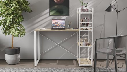 Письмовий стіл Ferrum-decor Серії Конект з етажеркою 75x120x600 білий ДСП Дуб Сонома 16мм (FRD-104227)