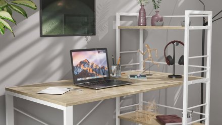 Письмовий стіл Ferrum-decor Серії Конект з етажеркою 75x120x600 білий ДСП Дуб Сонома 16мм (FRD-104227)