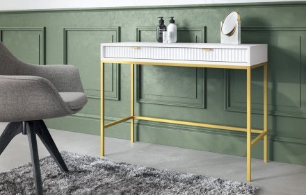 Стіл туалетний Perfect Home Нова / Nova з 2 шухлядами та золотими ніжками T104 Білий (PFH-091267) Стіл туалетний Perfect Home Нова / Nova з 2 шухлядами та золотими ніжками T104 Білий (PFH-091267)