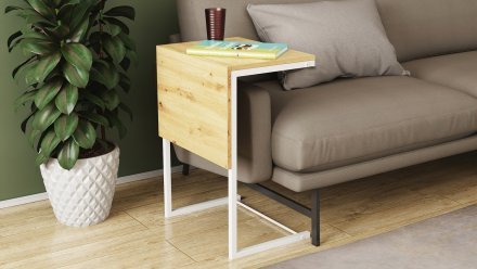 Стіл журнальний приставний Террі Комбо Ferrum-decor 345x662x440 Білий метал ДСП Дуб Артизан 16 мм (FRD-105148) Стіл журнальний приставний Террі Комбо Ferrum-decor 345x662x440 Білий метал ДСП Дуб Артизан 16 мм (FRD-105148)