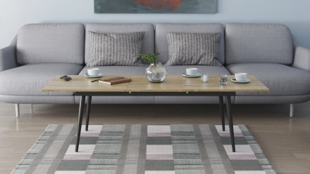 Стіл трансформер журнальний Dandi Small Ferrum-decor 45x120 160)x70 Чорний метал ДСП Дуб Сонома 16 мм (FRD-106796)