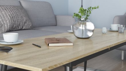 Стіл трансформер журнальний Dandi Small Ferrum-decor 45x120 160)x70 Чорний метал ДСП Дуб Сонома 16 мм (FRD-106796)