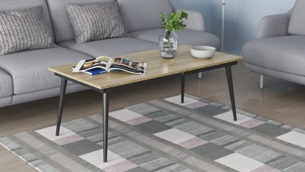 Стіл трансформер журнальний Dandi Small Ferrum-decor 45x120 160)x70 Чорний метал ДСП Дуб Сонома 16 мм (FRD-106796)