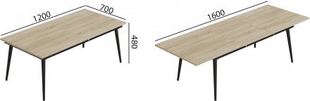 Стіл трансформер журнальний Dandi Small Ferrum-decor 45x120 160)x70 Чорний метал ДСП Дуб Сонома 16 мм (FRD-106796)